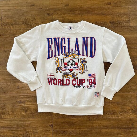 Vintage 1994 England World Cup Sweatshirt Size Medium Soccer Crewneck White - Picture 1 of 10